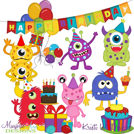 Birthday Monsters SVG Cutting Files + Clipart - Click Image to Close